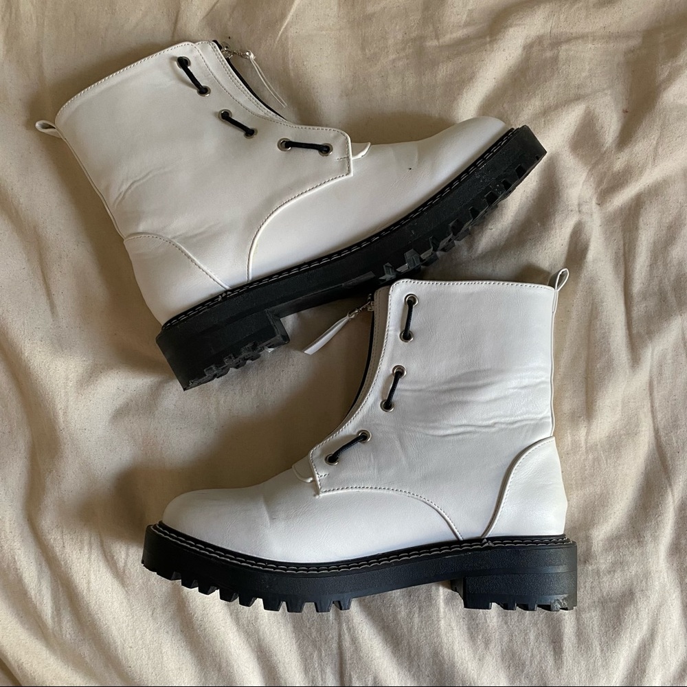 Shein White Leather Combat Style Boots